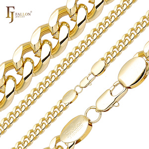 54100049 3mm + FJ Fallon moda takı klasik <span class=keywords><strong>Miami</strong></span> tarzı 14K sarı altın küba zincir kolye 14K altın pirinç tabanlı bölünmüş