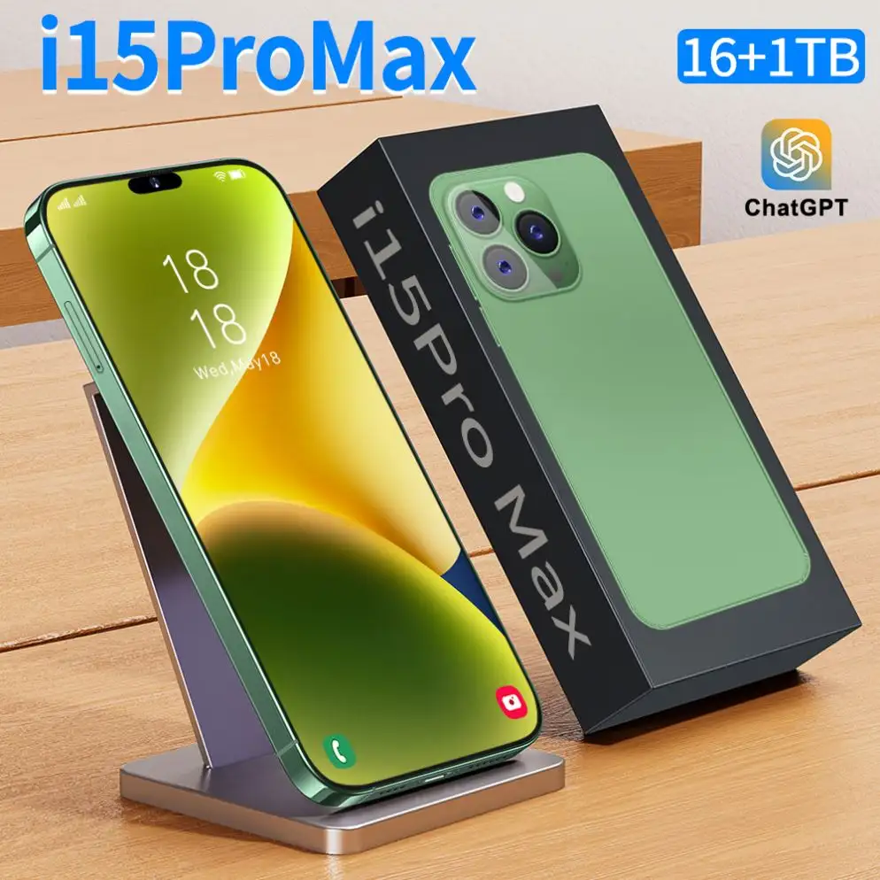 2024 Original Celular i15 Pro Max Smartphone Nouvelle Arrivée 7.3 pouces 16GB + 512GB Téléphone 15 Clone Déverrouiller Téléphone Android