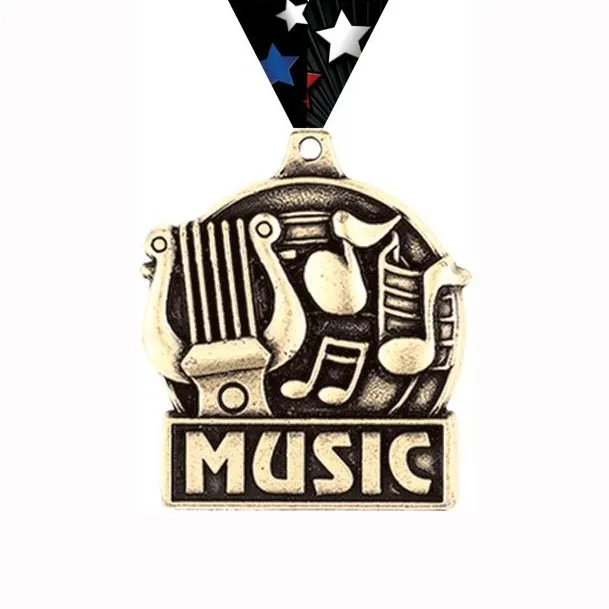 Noble Manufacturer Custom Metal Medal Personalized Engraved Logo 3D Embossed Piano Microphone Trophy Award Medal