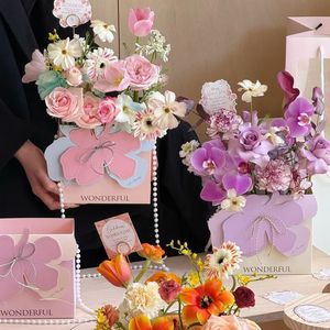Lüks taşınabilir çiçek kutusu katlanabilir çiçek hediye çiçek hediye için ambalaj kutusu el yapımı çiçek ambalaj malzemeleri - Product Image 5