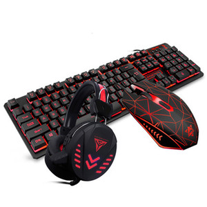 メカニカルハンドキーボードマウスセットヘッドセットスリーピースゲーム発光コンピューターデスクトップ有線キーボードマウス - Product Image 1