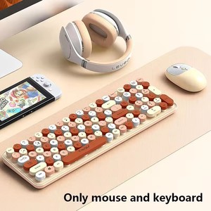 Juego de ratón y teclado inalámbrico Office Girl Punk Round Keycaps Retro Cute Gaming Keyboards Mouse 105 Keys Accesorios de computadora - Product Image 4