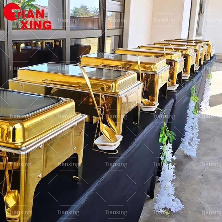 Tianxing Low MOQ Catering Equipment 9L Arabic Buffet Food Warmers Chafing Dishes Chaffers Chafing Dish Buffet in Gold