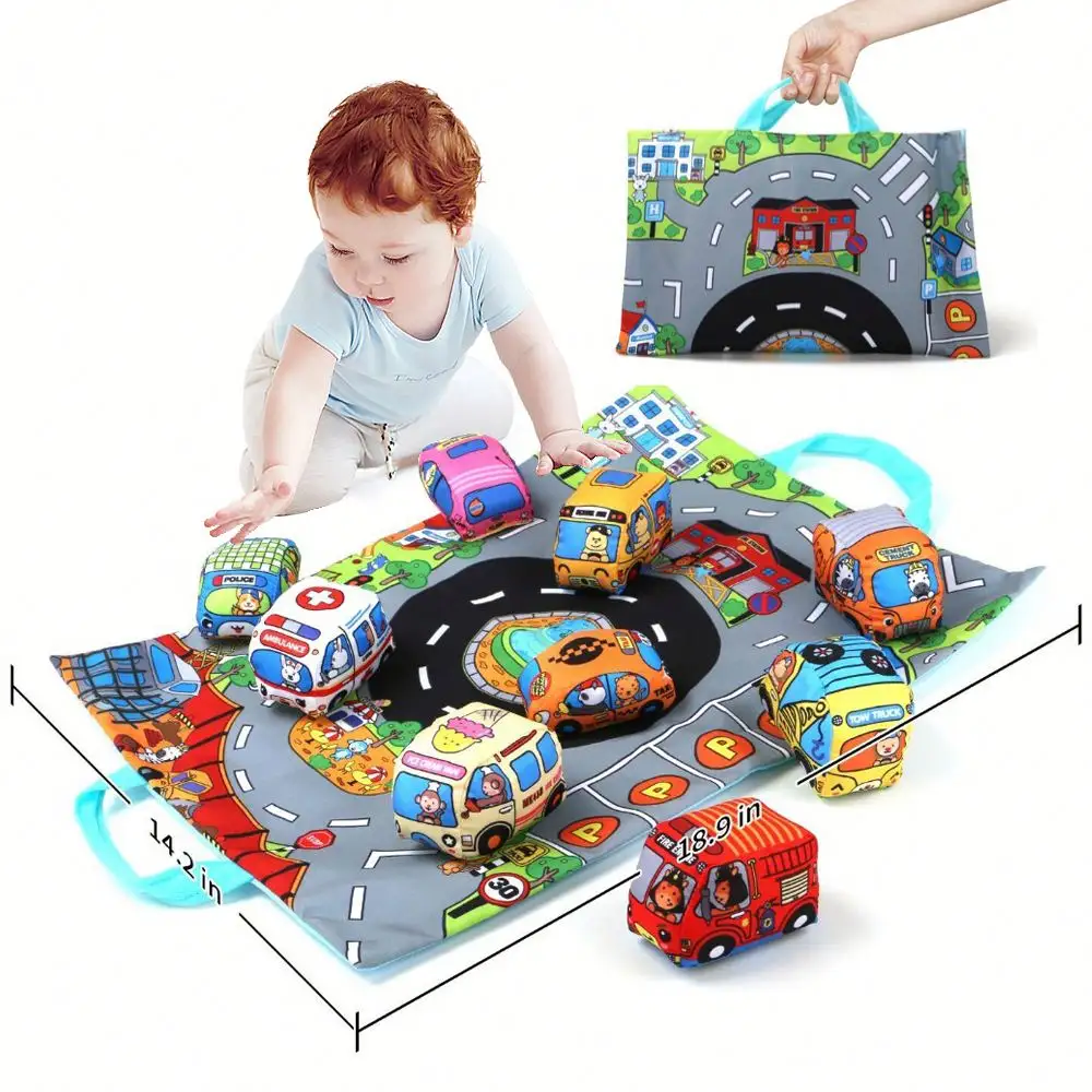 Venda por atacado de brinquedo de armazenamento, 9 carros, engatinhando, cobertor, pano, livro, bebê, jogar, esteira, tráfego