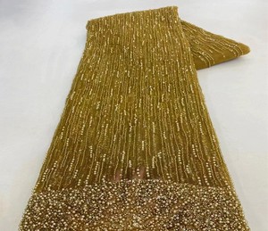 Ls115 tecido bordado de lantejoulas espumantes com listras verticais feito à mão para vestido de noiva francês