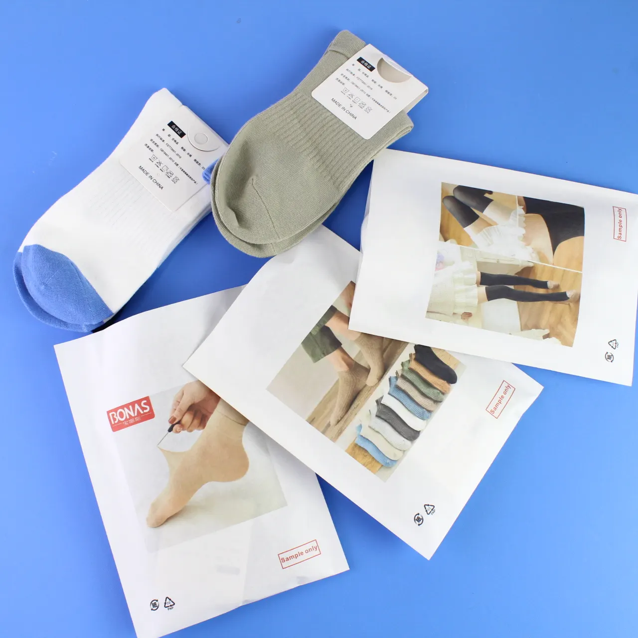 Заводская распродажа, упаковочный пакет из биоразлагаемой ткани с плоским дном, бумажный пакет для носков с логотипом
