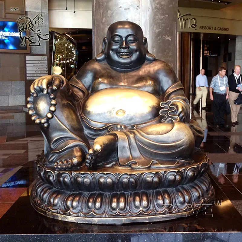 BLVE Suministro de fábrica Decoración de jardín Lucky Big Belly Maitreya Bronce Fat Happy Buddha Estatuas Metal Laughing Buddha Escultura