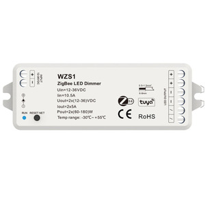 Controlador LED de un solo color Zigbee WZS1 12-36VDC 2CH * 5A con atenuador de control de voz ZIGBEE y Tuya para tira de un solo color