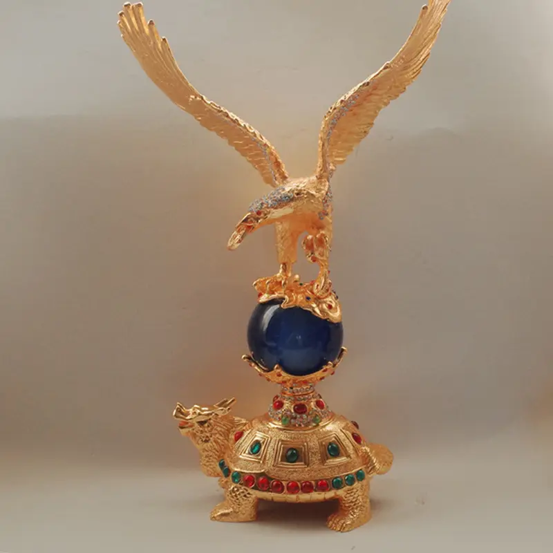 Gratis pengiriman Dekorasi kerajinan logam ukuran besar elang emas patung kura-kura dengan berlian