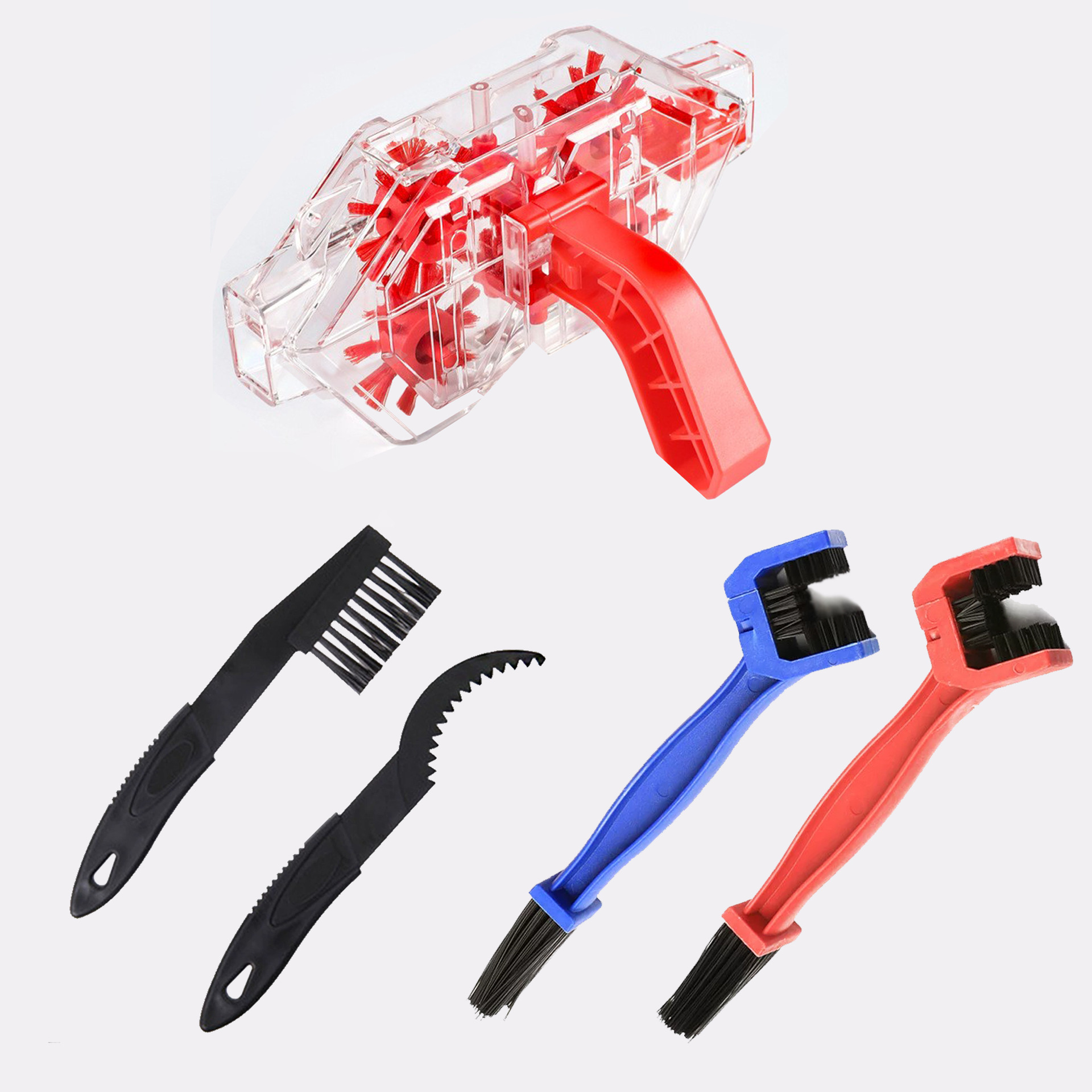 Transparent chain washer + small brush + red/blue brush
