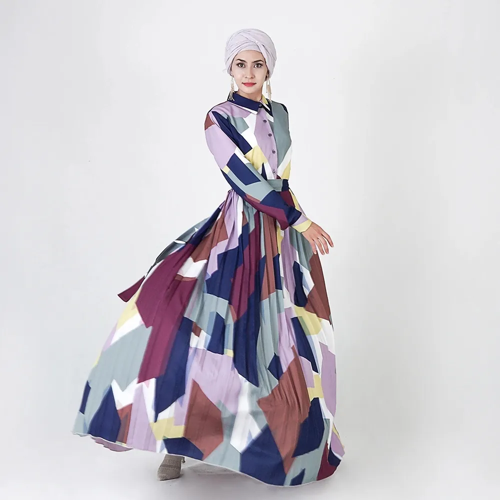 فستان جديد عصري للسيدات إسلامية بسعر خاص فستان طويل ممتاز منفوش الأكمام ناعم من الكريب طويل عباية للمُسلمات