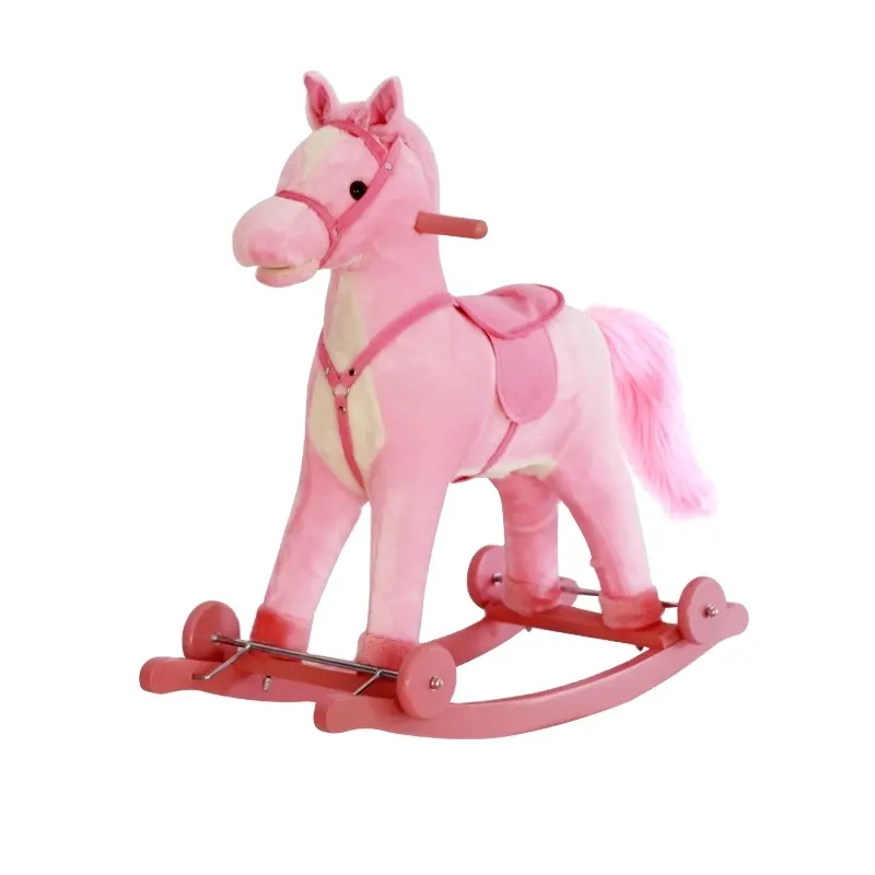 Caballo mecedora suave para niños, juguete de caballo balancín con sonido rosa