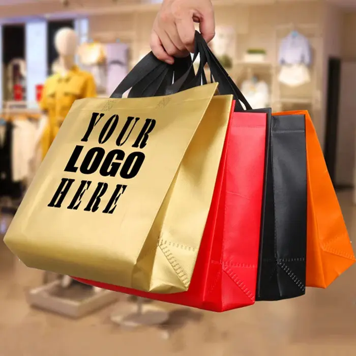 Free Sample Wholesale Cheap Gold Lamination Totebag Reusable Nonwoven Fabric Cloth Grocery Tote Shopping Bag With Custom Logo