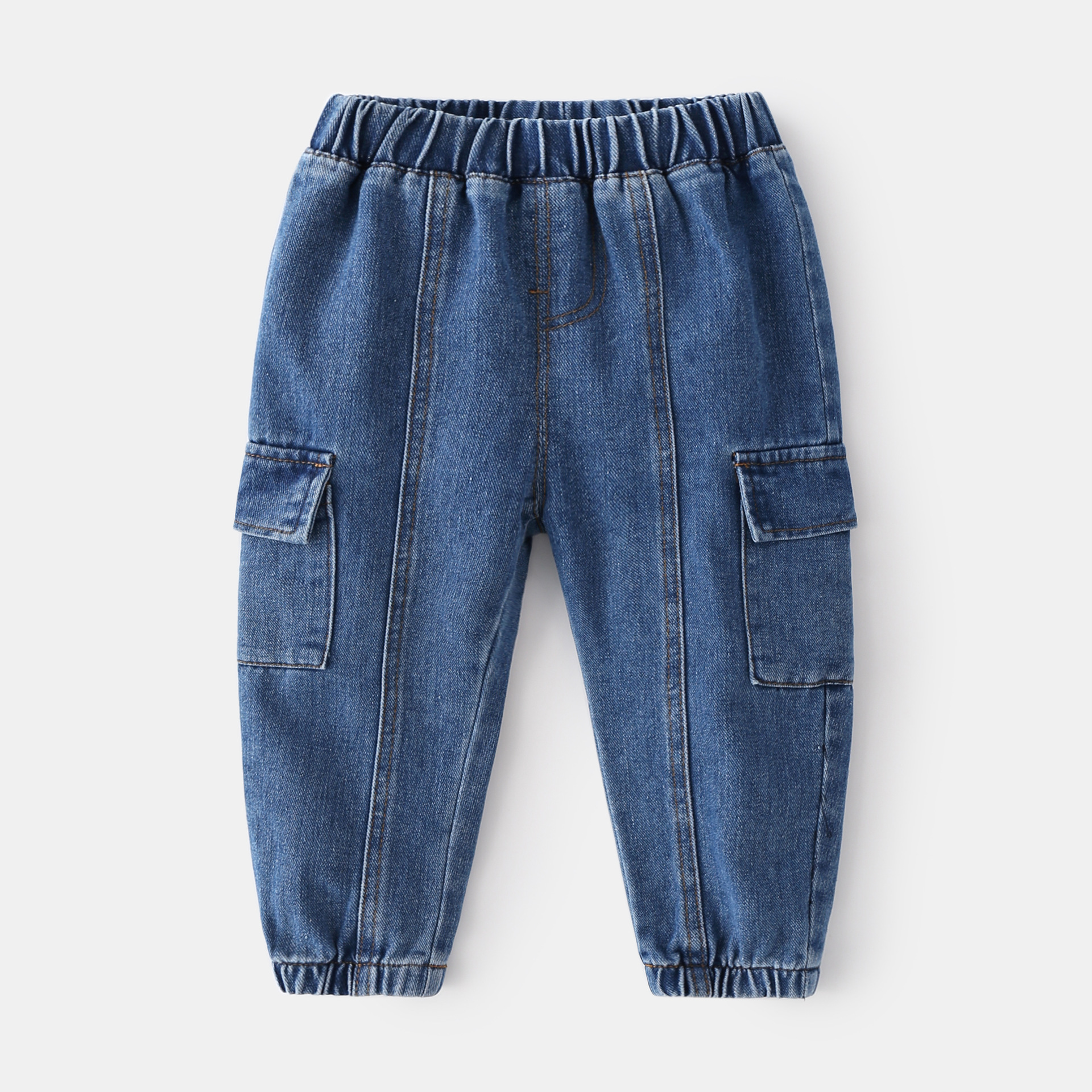 Pantalon en jean patchwork avec poches latérales bleu foncé