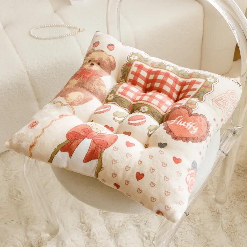 ผ้าฟลีซเนื้อนุ่ม - หมีสตรอว์เบอร์รีพร้อมโบว์