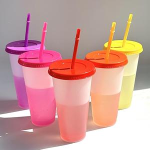 Kapak ve saman ile 700 değişen özel plastik bardaklar ML yeniden kullanılabilir soğuk su rengi - Product Image 4