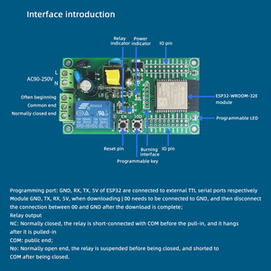 ESP32 tek röle geliştirme kurulu AC90-250V ESP32 geliştirme kurulu I/O Port UART programı indir portu 4M bayt flash