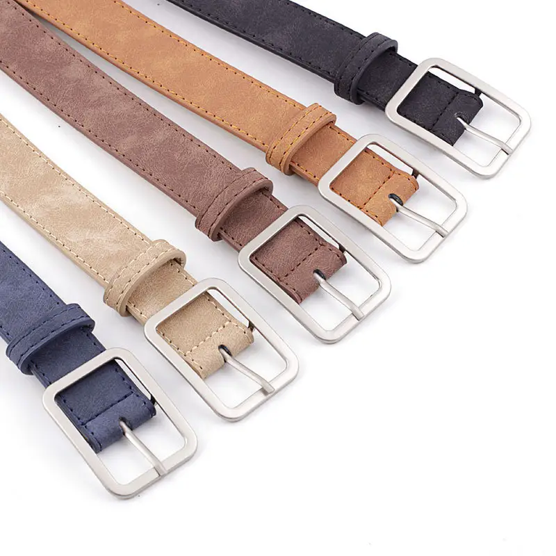 Cinturón retro de PU con hebilla cuadrada, sencillo y versátil, popular, a la moda, nuevo