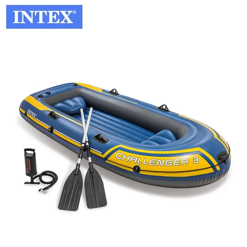 Intex 68370 Challenger 3 Set Perahu Karet Tiga Tiup Kayak Apung Perahu Memancing