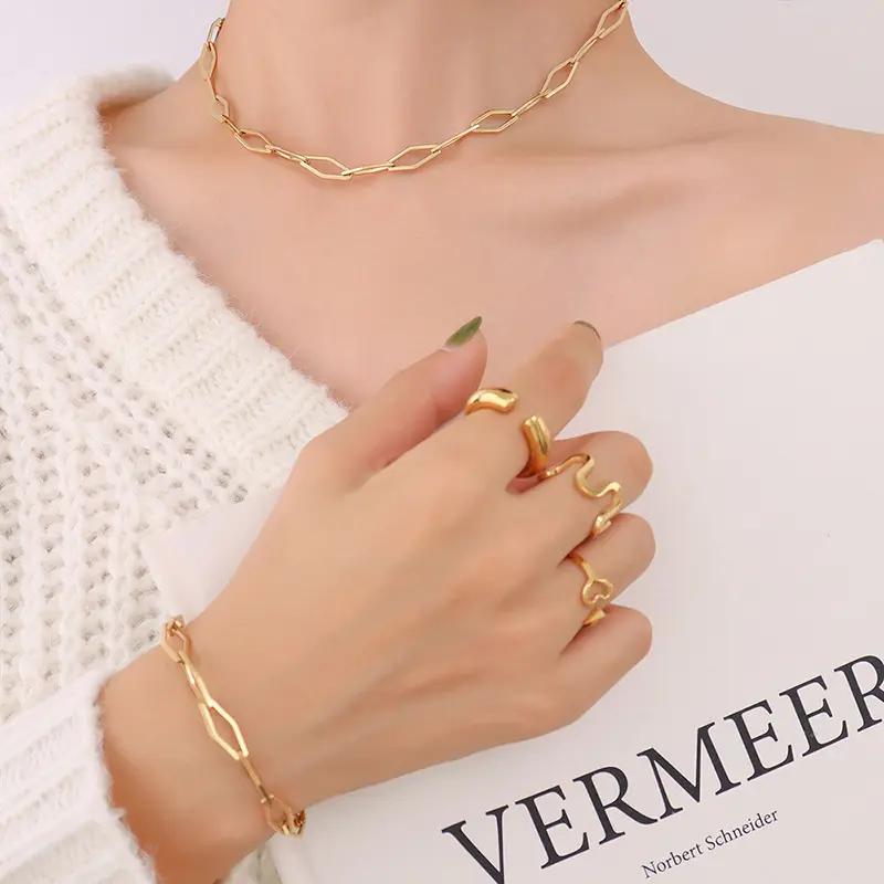 ROMABTIC-Cadena de eslabones chapada en oro de 18K PVD para mujer, joyería al por mayor, collar de acero inoxidable