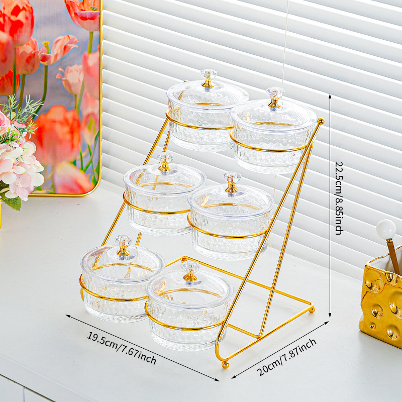 6 escaliers en verre transparent à motif de glace, support doré