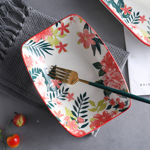Kırmızı çiçek desen seramik tabaklar yemek takımı yemek takımı yemek takımı seramik çanak çömlek - Product Image 4
