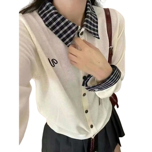 厂家批发女士休闲纯色针织毛衣，用于春季前标志格子和色块款式 - Product Image 5