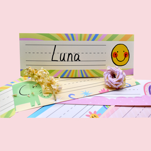 Premium <strong>Name</strong> Tags - Writable Desk Nameplates with Cartoon Patterns, Durable for School Use