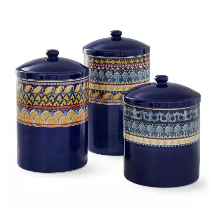 Ceramic Canister Set With Air-sealed Bamboo Lids Storage Bottles