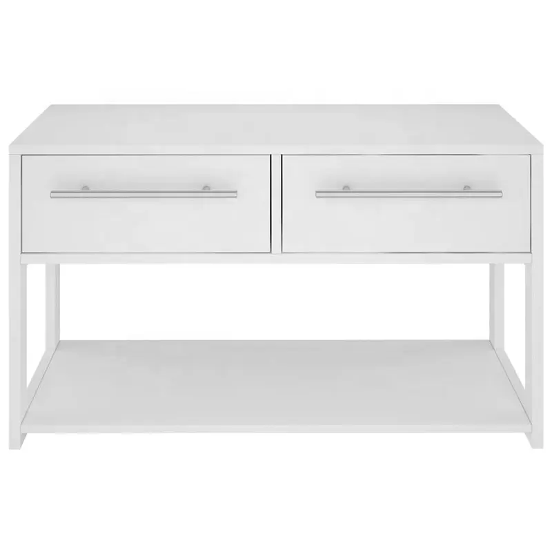 Rangement de chaussures à 2 tiroirs, en chrome blanc, multifonctionnel d'entrée, organisateur de couloir, table basse avec poignée en argent