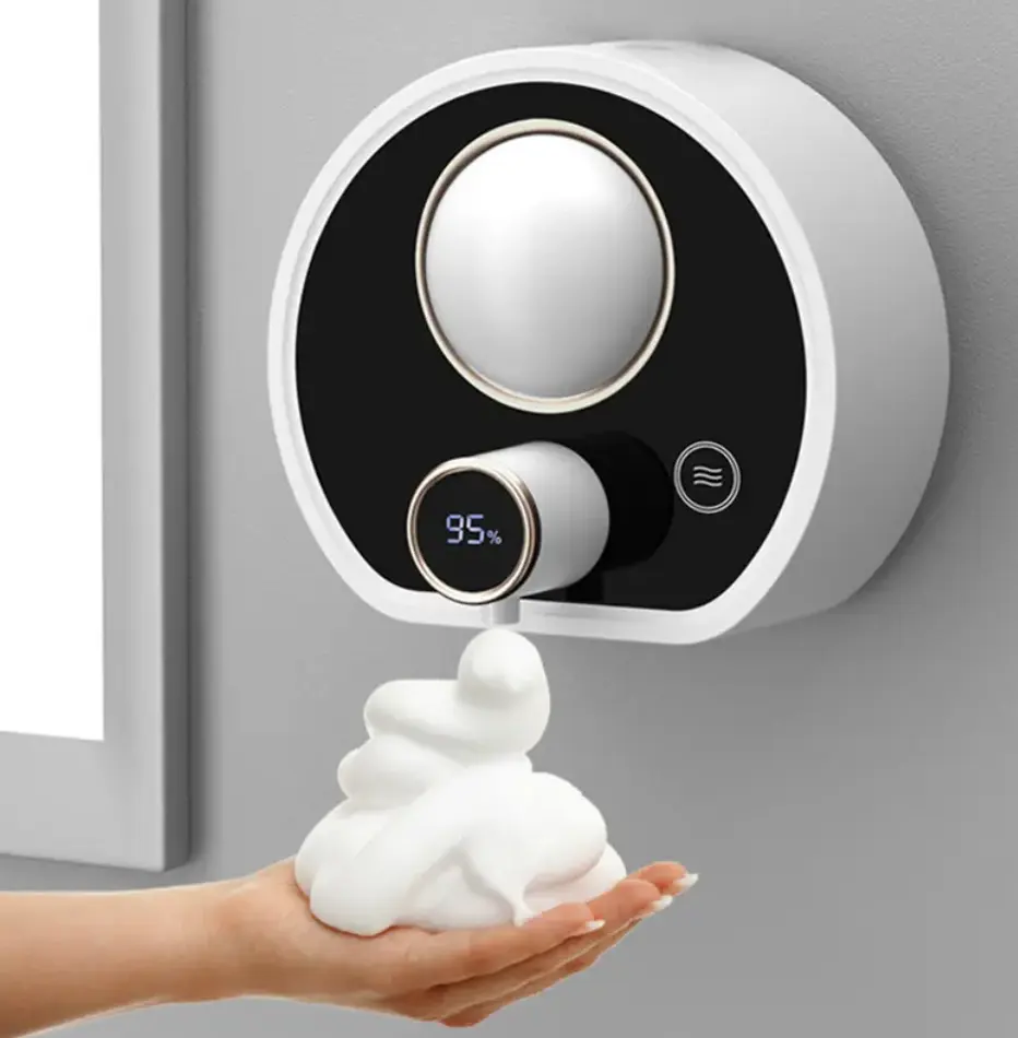 Dispensador de jabón líquido de espuma con sensor automático montado en la pared recargable por infrarrojos con pantalla Led