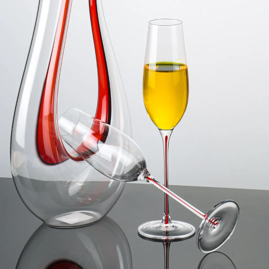 Groothandel Lange Steel Champagne Glazen Handgeblazen Rode Traan Champagne Glas Fluit Gekleurd Voor Huwelijksfeest