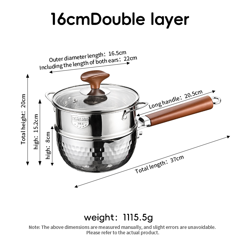 316L Stainless Steel Yukihira Pot (16cm, double-layered)
