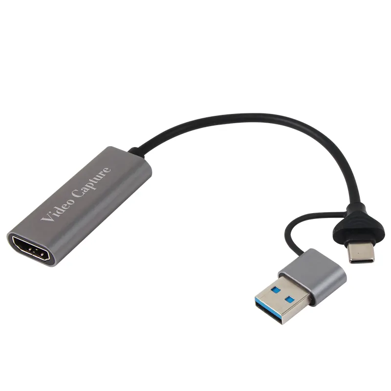 Tarjeta de captura de video 2 en 1 USB A/C HDMI Entrada 4K 60Hz Tarjeta de captura de video HDMI a USB para transmisión en vivo HD Video