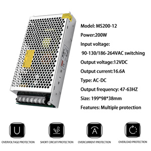 MZMW Fuente de Alimentación/Adaptador de Modo de Conmutación con Salida de 48V para Entrada LED de 200 V, CA a CC, 12V, 240 W, 16.6A, 2 A - Product Image 2