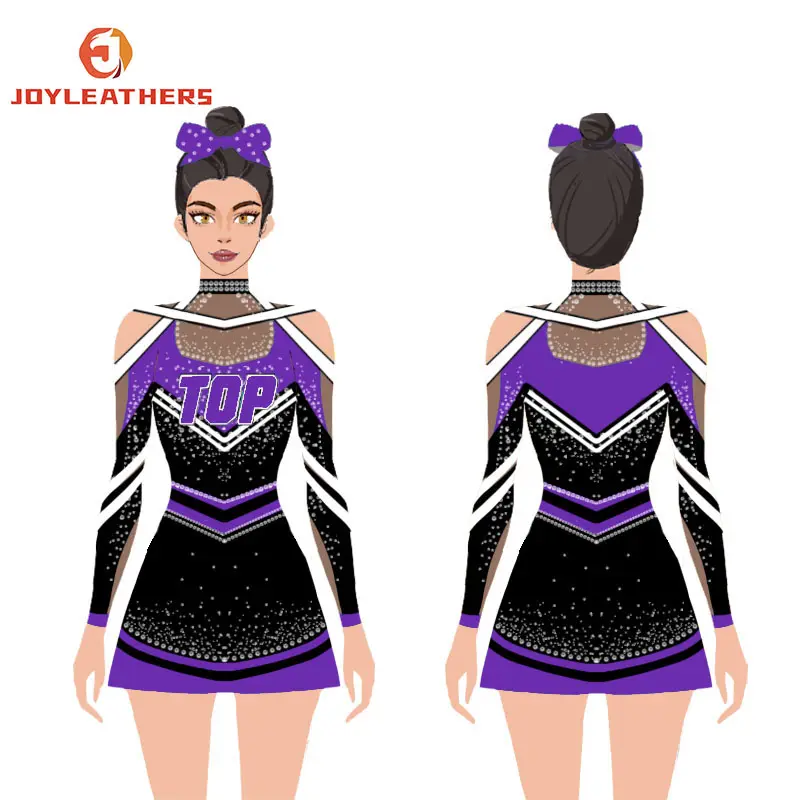 OEM sexy Spandex Cheerleading Uniformes Strass Impressão por sublimação Técnica Tamanho XL para equipe de torcida