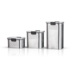 Vuông thép không gỉ kim loại thực phẩm cà phê lưu trữ Jar <span class=keywords><strong>container</strong></span> Set với nhựa kín nắp không khí-phát hành - Product Image 1