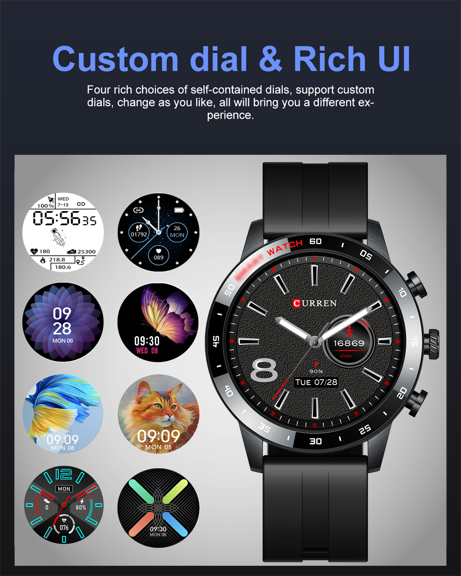 CURREN – montre étanche pour hommes, moniteur de fréquence cardiaque, moniteur de Fitness, montre numérique sport, lecture de musique, écran HD pour Android IOS