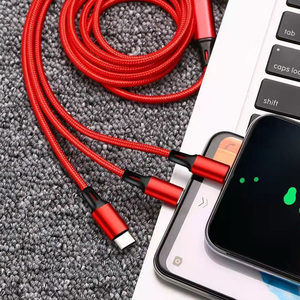Cep telefonu naylon örgülü mikro USB tip C 8 Pin kablosu kablolu telefon şarj tipi C kablo hızlı şarj 3 in 1 çoklu USB veri kablosu - Product Image 2