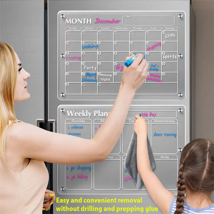 2パック透明マンスリーウィークリープランナーホワイトボードメモボードアクリルマジェニック冷蔵庫カレンダー透明カレンダー