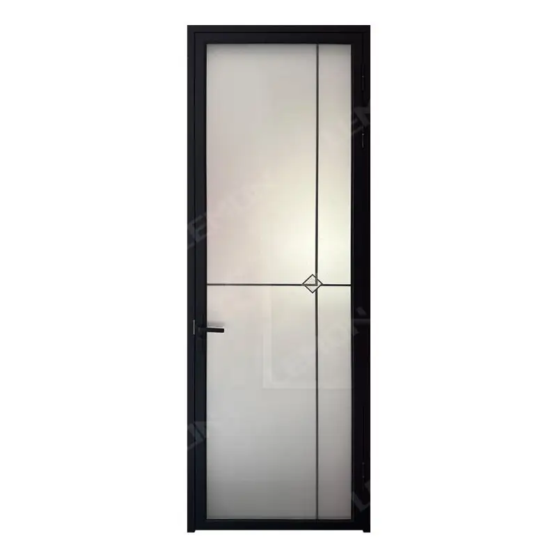 Hot sell Cheaper Interior Bathroom Bedroom Apartment French Door Black Aluminium Glass Swing Door for Power Room
