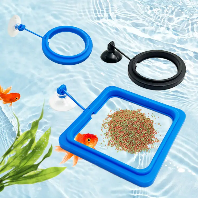 درج غذاء أسماك عائم مربع دائري من البلاستيك لملابس حوض السمك دائرة تغذية لجمجم الأسماك