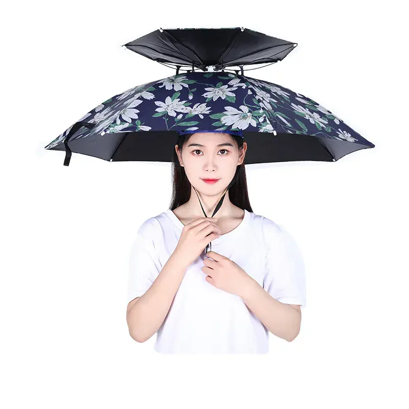 Hat Umbrella China Melhor Qualidade Portátil Impermeável Ao Ar Livre Cabeça Chapéu Guarda-chuva Mãos Livres Chapéu Guarda-chuva Com Impressão Do Logotipo