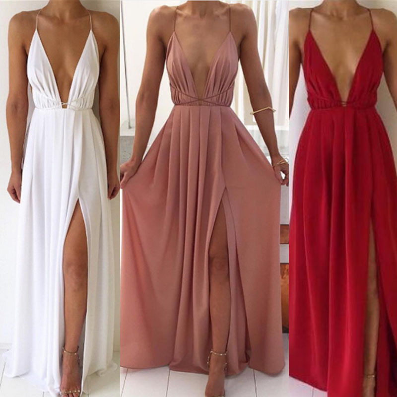 Y220240 Strap Sleeveless Backless Slit Maxi Trendy Women Outfit Summer Ladies Long Slip Evening Dress