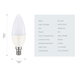 Apple Homekitで動作GoogleAlexa Smart wifi APPコントロールRGB2700-6500K <span class=keywords><strong>e14</strong></span> <span class=keywords><strong>LED</strong></span>キャンドル電球の変更