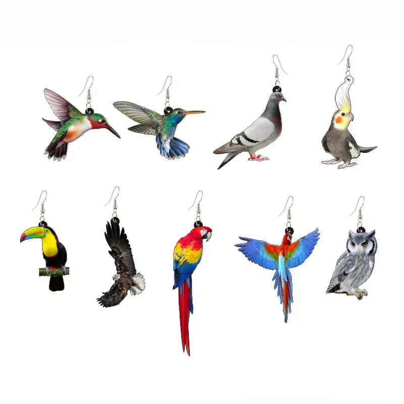9 estilos amantes de pássaros material acrílico, hummingbird, águia, pomba, brincos de pássaros