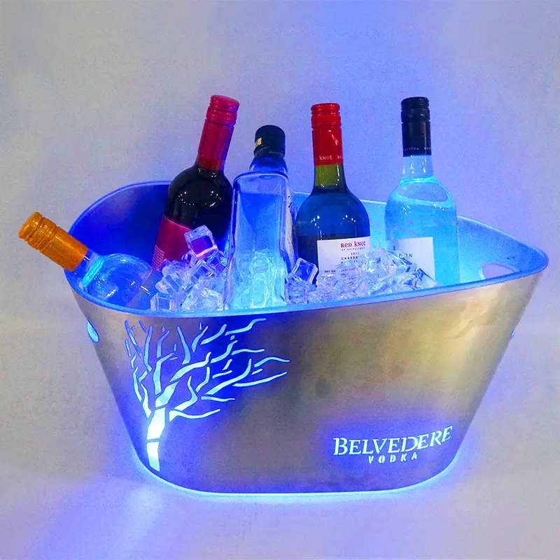 Seau à glace lumineux en plastique avec LED, grande capacité, en acrylique, pour bière, Champagne, vin rouge, Vodka, chargement