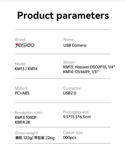 Yesido KM14 360 rotasyon 2K 2 milyon piksel HD kamera dahili mikrofon otomatik odaklama 1.5M hat USB kamera - Product Image 5