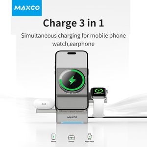 MaxcoQi2認定の新しいスタイルの磁気ワイヤレス充電3in1ポータブル充電器15w iPhone時計イヤフォン用