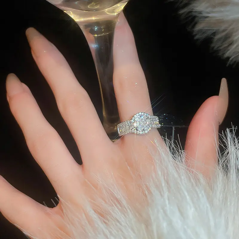 Anel francês redondo de pérola com luz de zircônia, luxuoso, com sensação de alta qualidade, com dedo indicador, moda elegante rara, anel aberto por atacado